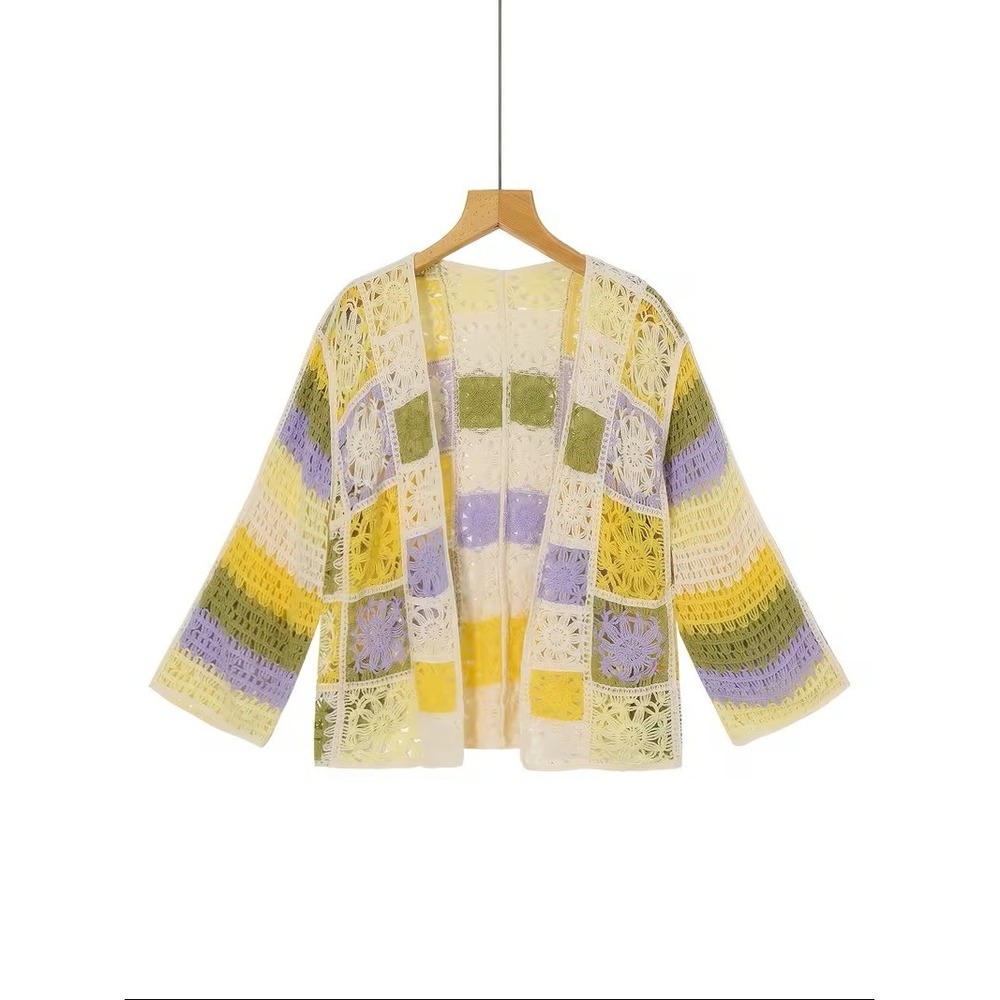 Unbranded Multicolor Floral Crochet Patchwork Open Front Cardigan Boho NEW L/XL